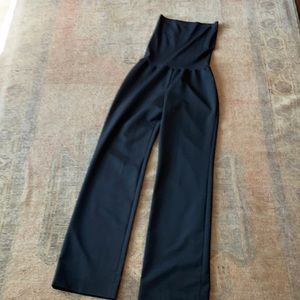 Wolford black foundation jumpsuit. Stretchy bandeau top, fabric legs.